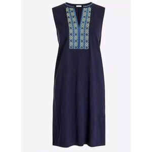 J.Crew Navy Blue Green Embroidered Cotton Shift Dress Size XL Spring Summer